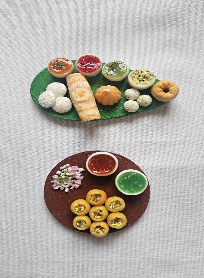 R3 Creation Creation Different Combo Miniature Food 3D Fridge Magnet Best Souvenir Gift 100% Made in India (1 - SouthIndian- 2-Panipuri) - Image 1